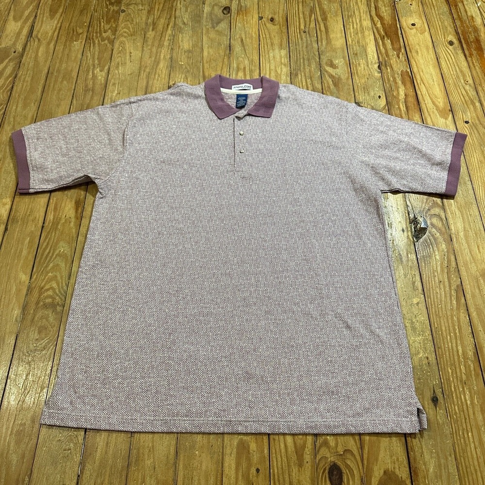 VTG Speed Zone Race Gear Polo Shirt Men 2XL Pink Geometric Fleck MADE IN USA